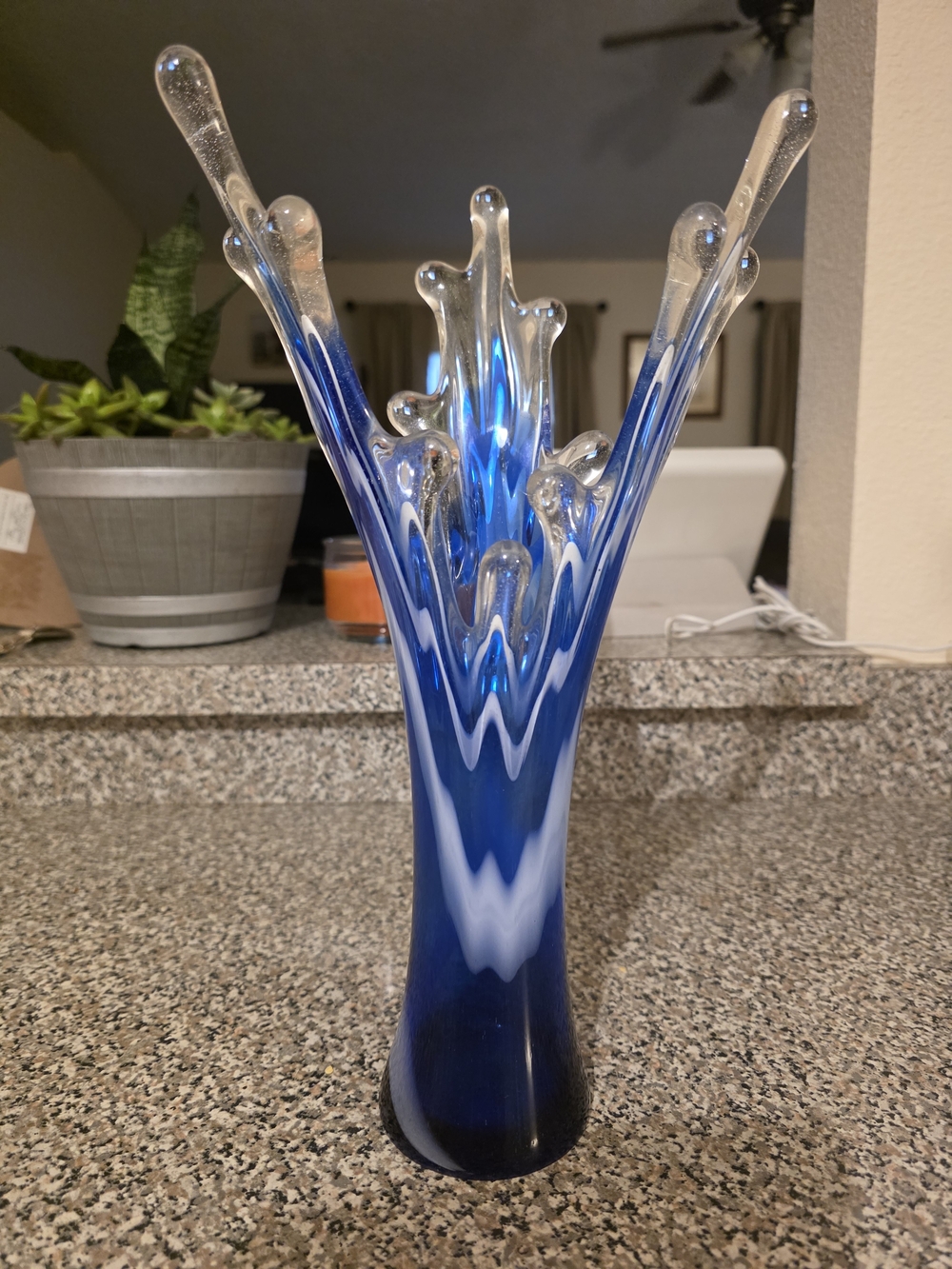 Murano Blue and White Splash Art Glass Vase